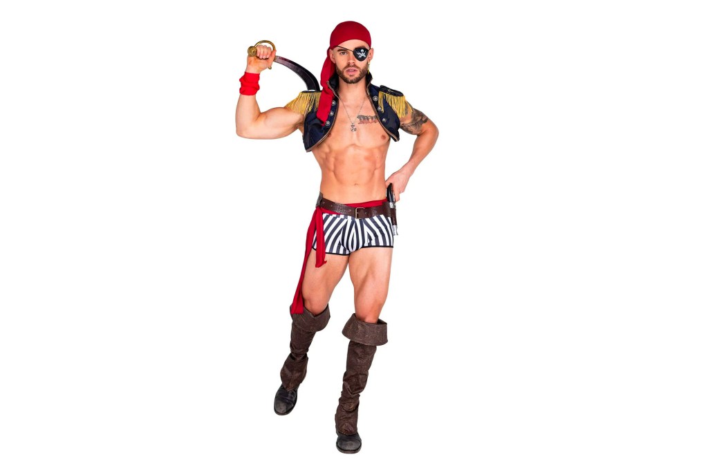 A man dressed in a Halloween captain costume.