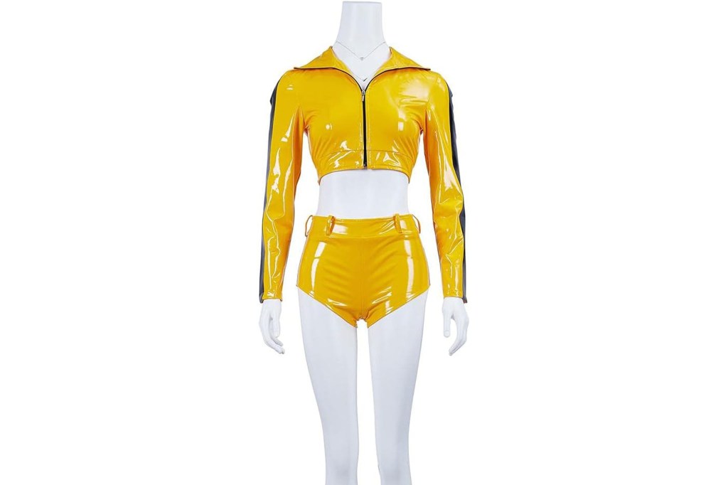 A mannequin wearing a yellow outfit