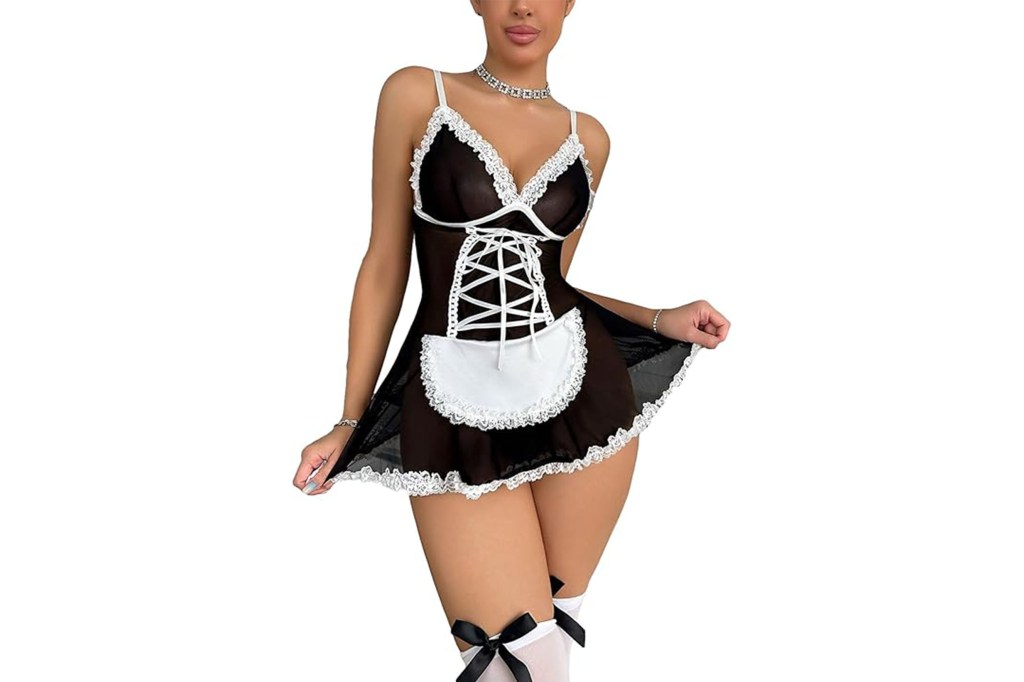 A woman dressed in a maid costume